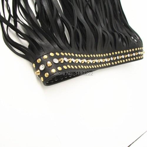 Punk Heavy Metal Handmade Waist Crystel Wide Band Faux Leather Spiked Waist Tassel Fringe Belt Skirt Dress Straps Accessories