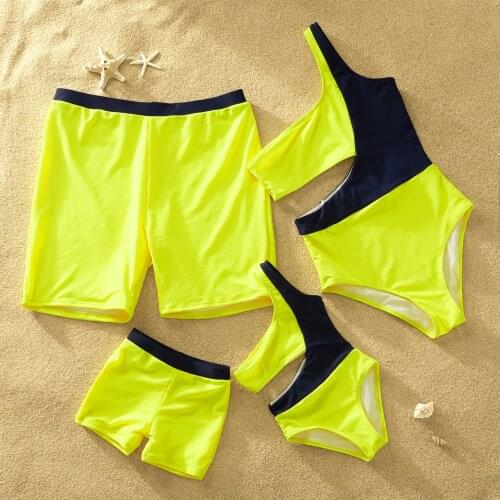 PatPat 2021 New Arrival Summer Color Contrast One Shoulder Family Matching Swimsuits