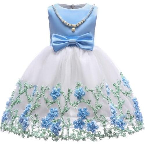 Princess dress Girls fashion o-neck sleeveless knee-length ball gown dresses kids frocks clothes cute flower mesh dress 3 colors