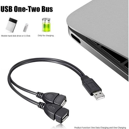Portable Data Cables 30cm USB2.0 to Dual USB Male Hot Selling Durable Simple Solid Female Y Splitter HUB Extension Cable