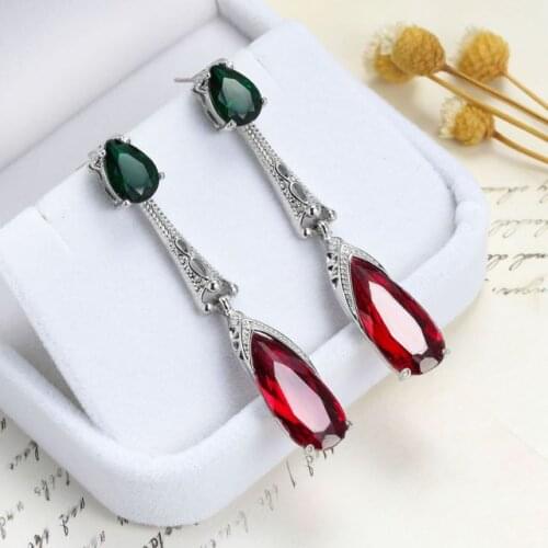 Simple female Silver Earrings Silver Color Red Clear CZ Stackable Water Earrings for Women Wedding Jewelry Gifts Brincos