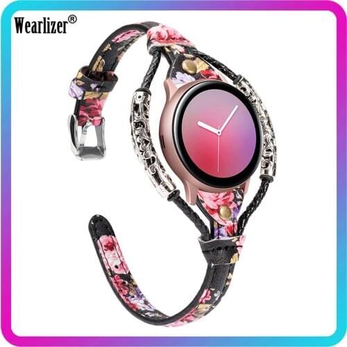 Wearlizer 20mm Vintage Leather Watch Band for Samsung Galaxy Watch 3 41mm Leisure Genuine Leather Strap for Samsung Active2 40mm