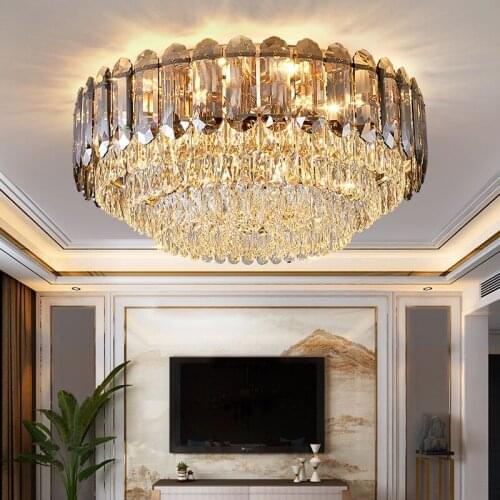 Luxury Led Ceiling Chandelier For Living Room Big Crystal Lamp Modern Smoky Gray/Clear Cristal Lighting Fixture Round Lustre