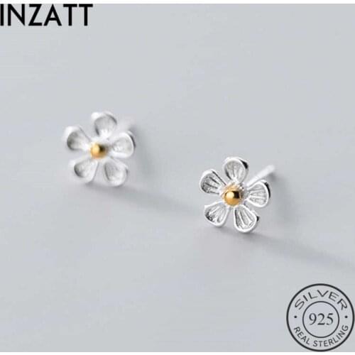 INZATT Real 925 Sterling Silver Flower Stud Earrings For Fashion Women Party Minimalist Fine Jewelry Cute Plant Accessories