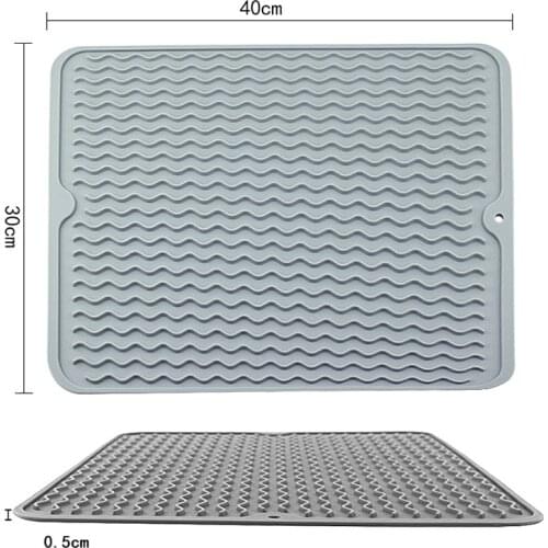 1pc Slip-proof Silicone Dish Mat Heat Resistant Tableware Protection Cushion Draining Pad Durable Kitchenware Supplies 30x40cm