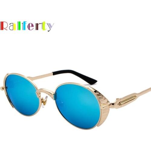 Ralferty Retro Steampunk Sunglasses Women Small Metal Frame Oval Sun Glass Men Vintage Punk Goggles Mirror Shades Oculos J895