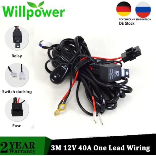 Willpower Car LED Light Bar Wire 3M 12V 40A Wiring Harness Relay Loom Cable Kit Fuse for Auto Driving Offroad Led Work Lamp