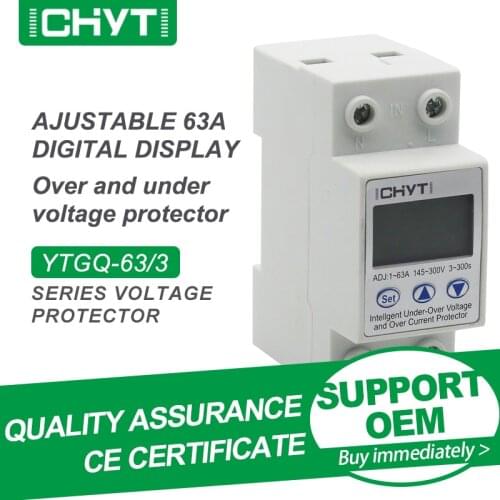Free Shipping CHYT YTGQ Household Din Rail AC 230V 63A Adjustable LED Digital Display Limit Over And Under Voltage Protector