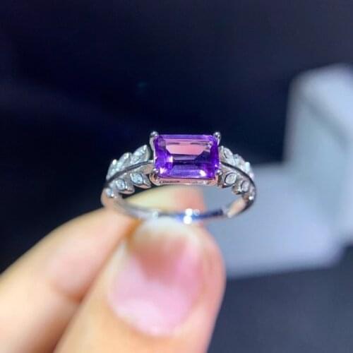 CoLife Jewelry Silver Olive Branch Ring for Party 5mm*7mm Natural Amethyst Ring 925 Silver Amethyst Jewelry Gift for Woman