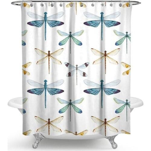 Cute Dragonfly Painting Shower Curtain Set with 12 Hooks Bathroom Decoration