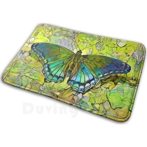 If Flew Green Carpet Mat Rug Cushion Butterflies Green Blue Yellow Abstract Papilio Glaucus Animal Wildlife Tiger