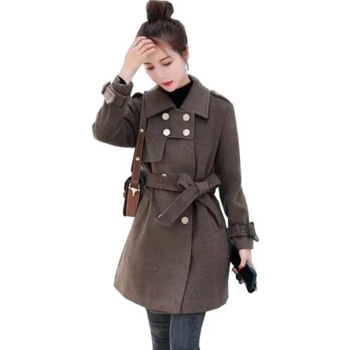 2021 Autumn Winter New Woolen Coat Women Korean Plus Size Double Breasted Wool Jacket Female Fashion Long Overcoat With Belt