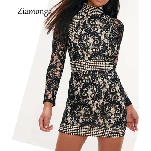 Ziamonga HIGH QUALITY Self Portrait Dress 2019 Women Wear Long Sleeve Lace Dress Elegant Winter Club Dress Robes Femmes Soldes