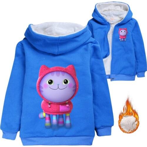 Baby girl winter clothes cartoon gabby cats print kids jacket boy velvet warmth clothing childrens cardigan zipper thick coats