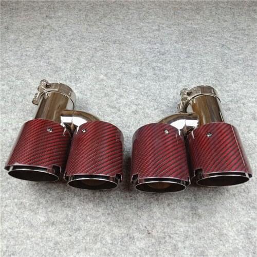 1 Pair Red Carbon Fiber Exhaust Pipe Car Universal Glossy Stainless Steel Muffler Tailpipe Length About 240 mm Car Accessories