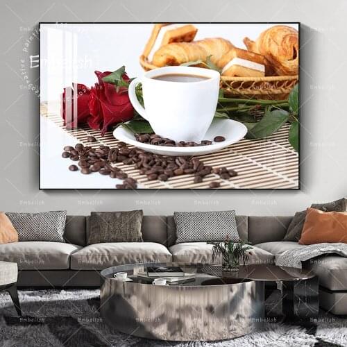 1 Pieces Modern Kitchen Decor Wall Art Posters Coffee Rose Flower HD Canvas Oil Painting Home Decor Pictures Bedroom