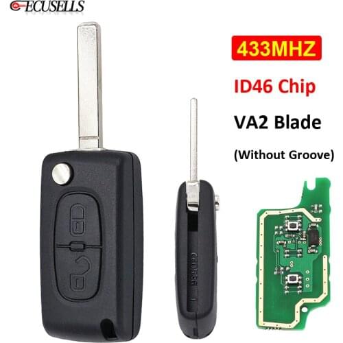 2 Button Folding Flip Remote Car Key for Peugeot 307 For Citroen CE0536 Model 433MHz ID46 Chip VA2 Uncut Blade Without Groove