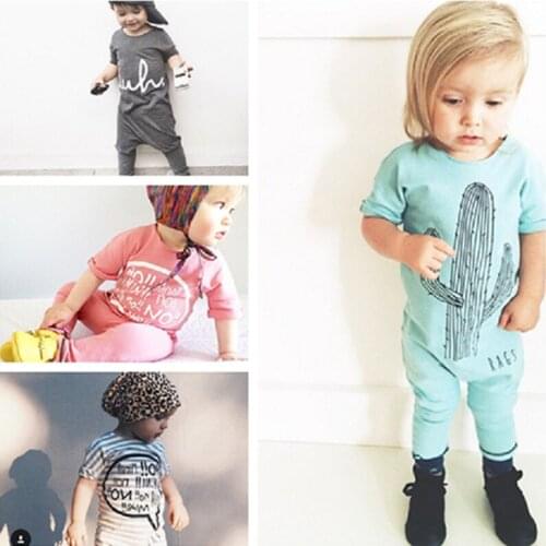 2020 Newborn Baby Boys Girls Rompers Cartoon Print Short Sleeve Summer Cotton Kids Jumpsuit Playsuit Outfits
