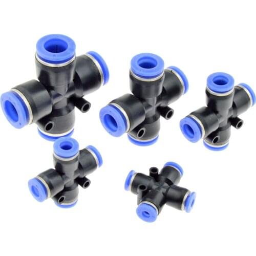 4mm/6mm/8mm/10mm/12mm Air Fitting 4-Way 4 Port Cross Shaped Splitter Push in Pneumatic Tube Connector Quick Fittings