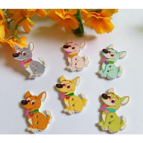 50pcs Multicolor Random Mixed Bottons dog Shape 22mm*37mm Wooden Buttons For Kids DIY Decoration Sewing Accessories