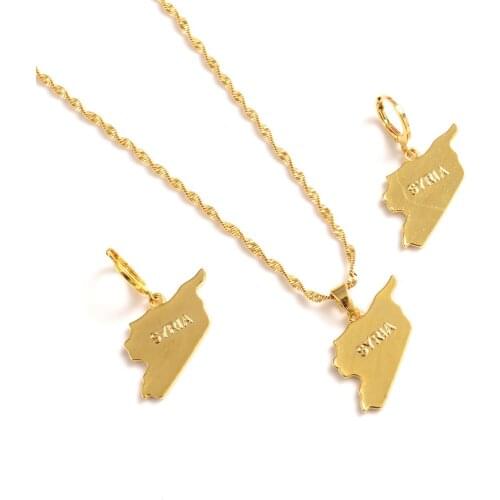 Bangrui Syria Map Earring Pendants & Necklaces Chain Women Men/Map of Eritrea Gold Color Jewelry sets souvenir gifts