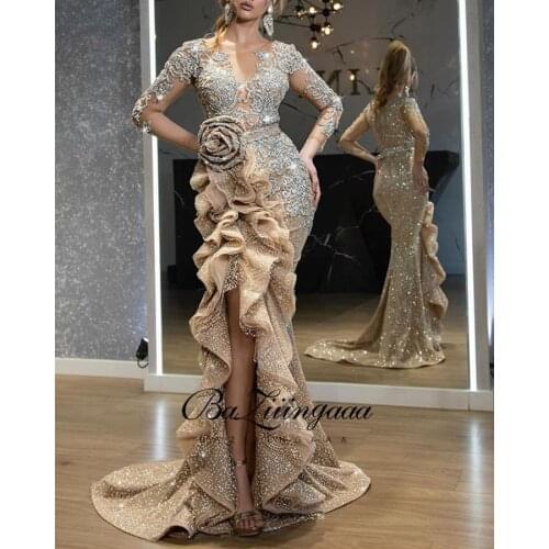 BAZIIINGAAA Luxury Woman Cocktail Dress Beaded Sequins Long Elegant Night Cocktail Party Formal Dresses for Wedding Plus Size