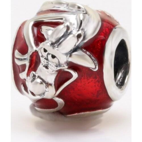 Bewill Hot Sale Genuine S925 Sterling Silver Mulan Mushu dragon charm small dragon red glass beads beaded Fit Original Bracelet