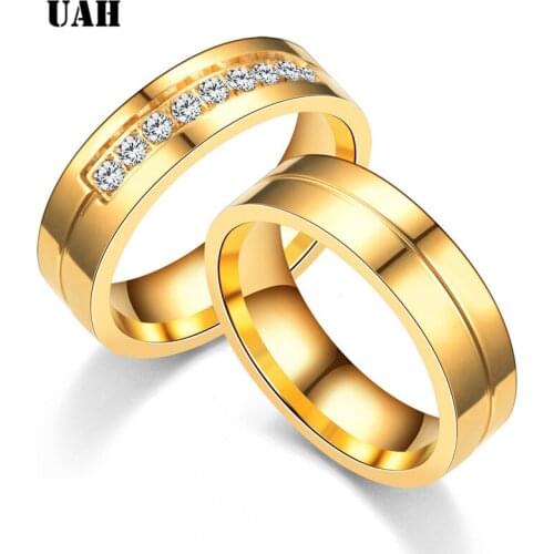 UAH Wedding Crystal Rings for Women Men Couple Promise Band Stainless Steel Anniversary Engagement Jewelry Alliance Bijoux