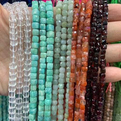 4-5mm Natural Crystal Amazonite Emerald Onyx Garnet Stone Beads 15'' Faceted Cube DIY Loose Beads For Jewelry Making Beads Gift