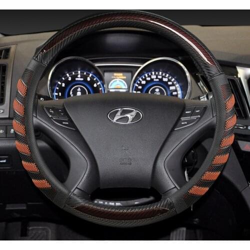 Carbon Fiber Leather Steering Wheel Cover for hyundai solaris veloster ix35 kona accent i40 santa fe ioniq getz Auto Accessories