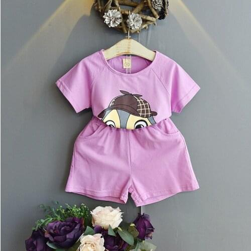 Kids Casual Clothing 2021 Girls Short Sleeve Cartoon Pattern T-shirts + Shorts 2pcs Suit Childrens Summer Cotton Clothes Sets