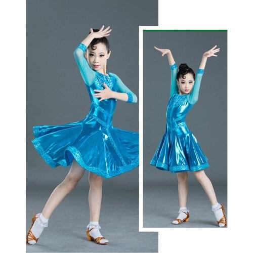 New Girls half sleeve Latin Dance Dress Children Dance Performance Competition Standard Dress Kids Dance Costumes