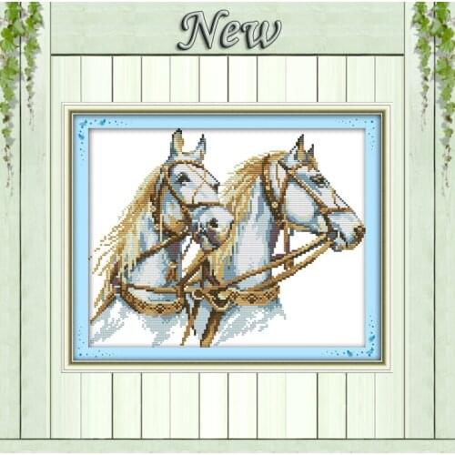 Two noble horses,Pattern printed on canvas DMC 11CT 14CT Cross Stitch kits,needlework Set DIY embroidery,animal Style Home Decor