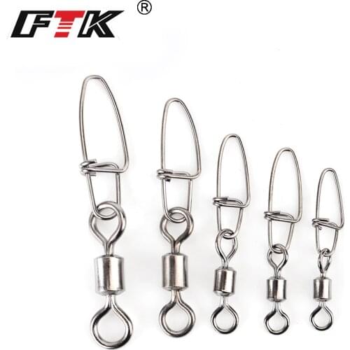 FTK 1 Pack 1/0#- 4/0# 1# 2# Hyper Strong Rolling Swivel With Insurance Snap Fishing Hook Lure Connector Terminal Tackle