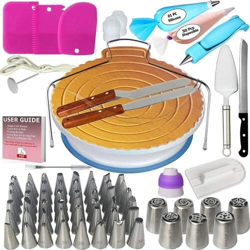124PCS/Set Cake Decorating Tools Icing Tips Turntable Pastry Bags Couplers Piping Nozzle Baking Tools Set for Cupcakes Cookies