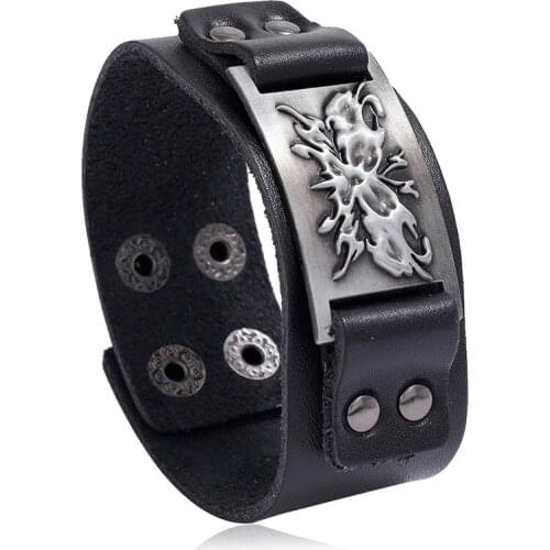 Jessingshow Retro Punk Cowhide Leather Bracelet Alloy Accessories Butterfly Men Wide Leather Bracelet Jewelry Gift