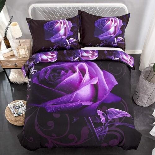 Bedding set Explosions 3D purple rose bedding hot red rose set in Europe and America