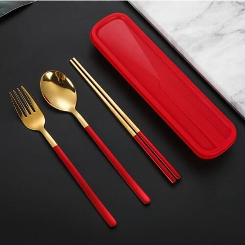 Spoon Fork Portable Cutlery Sets 3pcs Gold Stainless Steels Set Of Spoon Chopsticks Forks Travel Christmas New Years Tableware