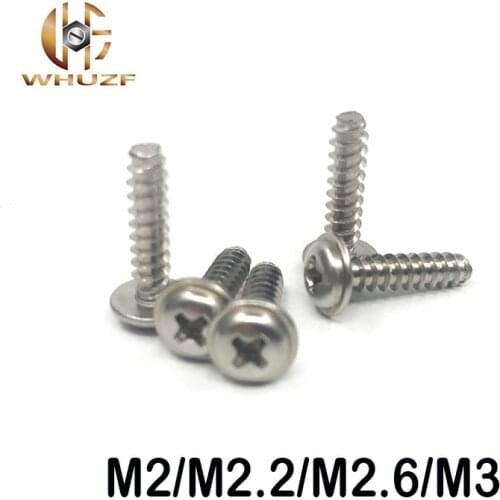 M2/M2.2/M2.6/M3 304 stainless steel pan Phillips head washer head self tapping screw with flat tail bolts