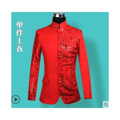 Sequin stand collar mens Chinese tunic suit fashion wedding suit mens clothing singer chorus stage trajes para hombre new
