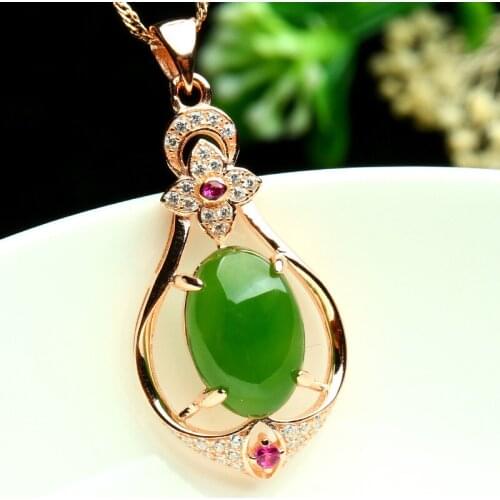 Natural Green Hetian Jade Water Droplets Pendant 925 Silver Necklace Chinese Jadeite Amulet Charm Jewelry Gifts for Women Her
