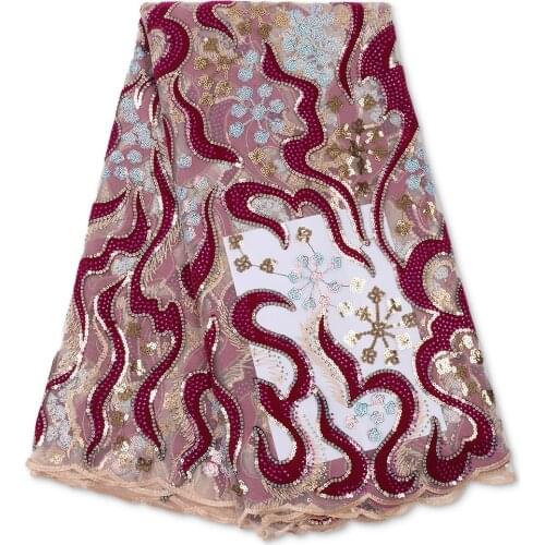 Latest African Velvet Lace Fabric Embroidered with Sequins High Quality Nigerian Mesh Sequence Net Laces for Women 4069B -2
