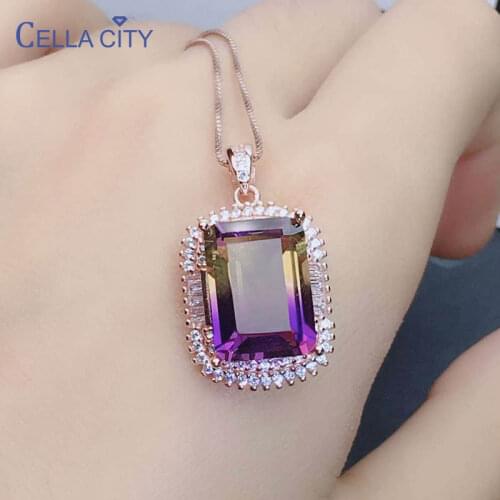 Cellacity Charms Tourmaline Necklace for Women Silver 925 Jewelry Geometry Gemstone Pendant Clavicle Chain Gift Wholesale Party