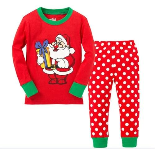 2021 Spring Autumn Childrens Sleepwear Sets Boys red green Kids Pajamas Set Baby Girls Cotton Cartoon Pijamas xmas Pyjamas