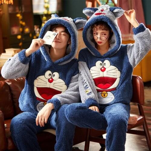Couples Pajamas Set Winter Thicken Pyjamas Women Men Cartoon Squirrel Korean Lovers Sleepwear Homewear Soft Warm Pijamas Suit