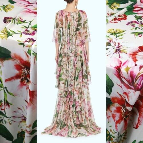 Luxury Brand Thin Velvet Chiffon Polyester Fabric Meter Material Peony Printed Dress Sewing Diy Handmade Shirt Scarf Fabrics