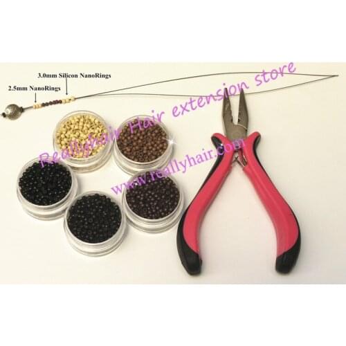 5000pcs Silicone Nano rings+1pcs three hole plier+1 pcs NanoRings hook needle for NanoRings hair extension tool kits