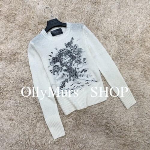 Hot air balloon elephant embroidered sweater round neck pullover long sleeve cashmere sweater soft slim slimming sweater