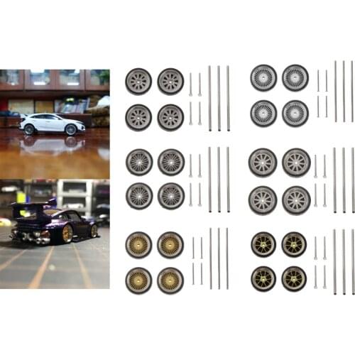 Replacement 1:64 Scale 11mm Wheel Rims Tires kit for Car Vehicles Parts Accessories
