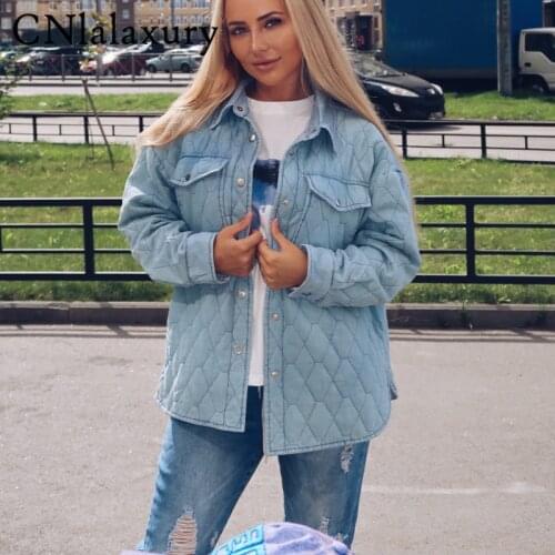 2021 Spring Autumn Women Oversize Vintage Blue Denim Parka Coat Casual Pockets Warm Loose Cotton Jacket Outwear Female Jaqueta